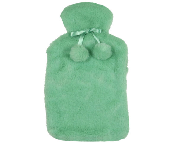 Faux fur green cover for hot water bottle