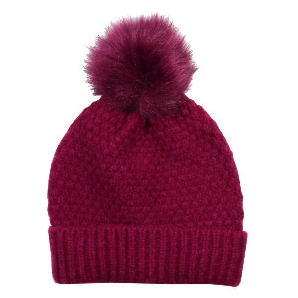 Plum knit beanie with pom pom