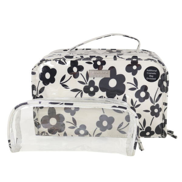 Monochrome floral cosmetic bag set