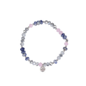 Sodalite charm silver beaded bracelet