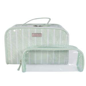 Pistachio stripe cosmetic bag set