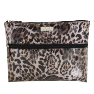 Classic leopard extra large flat double zipper cosmetic bag