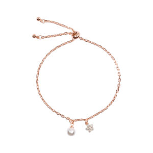 Floral pearl charm rose gold bracelet