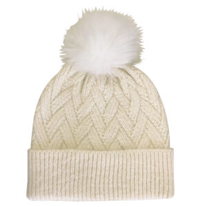 Cream criss cross beanie with pom pom