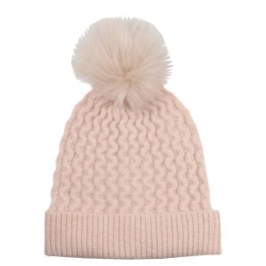 Blush wavy beanie with pom pom