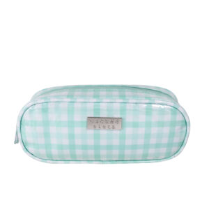 Mint gingham small zip case