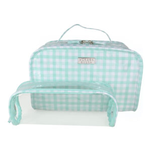 Mint gingham cosmetic bag set