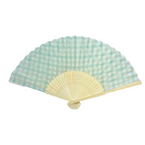 Mint gingham bamboo hand fan