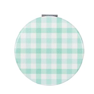 Mint gingham compact mirror