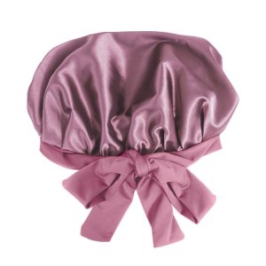 Plum deluxe satin sleep turban with ties