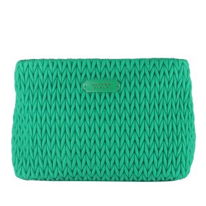 Jade green weave large cosmetic bag