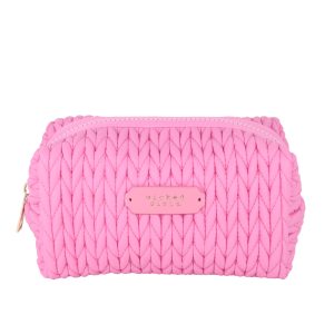 Pink sorbet weave rectangular makeup bag